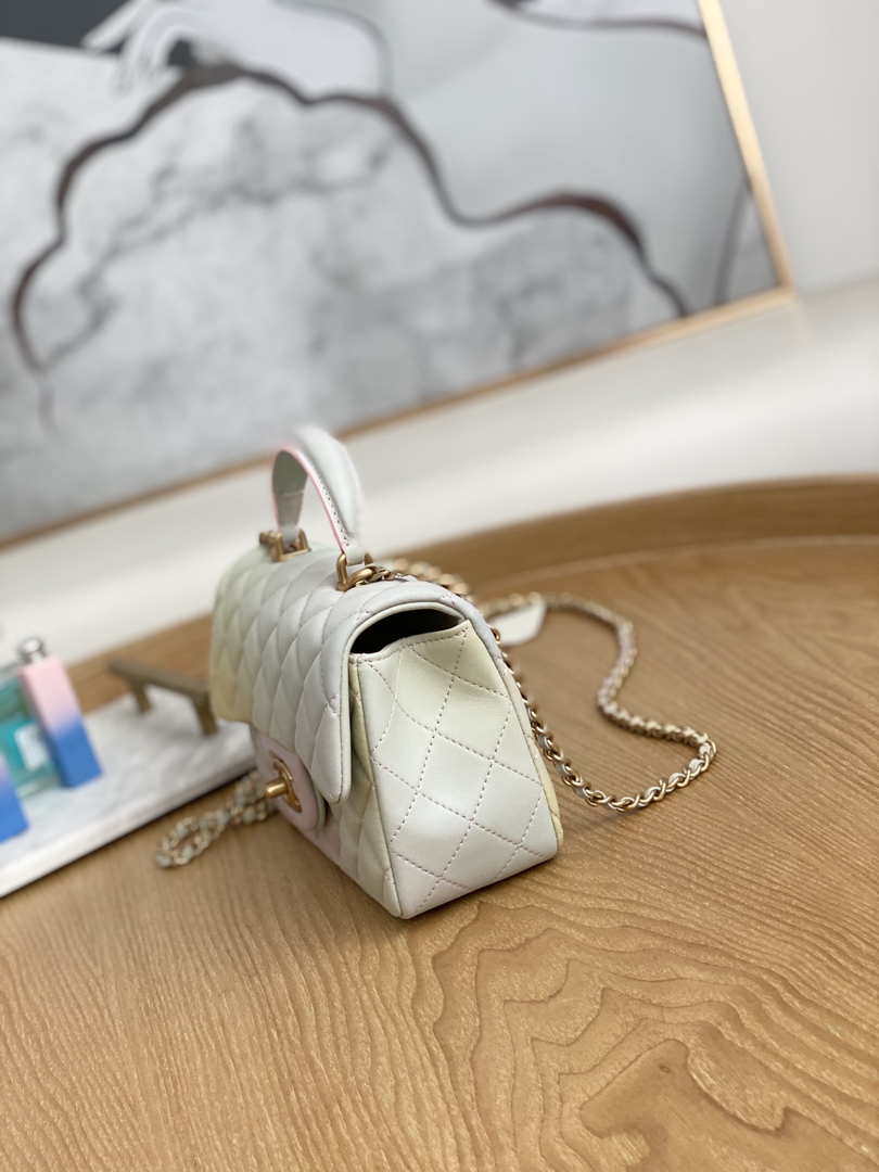 Chanel AS2431 Mini Flap Lambskin Bag with top Handle Gradient Beige