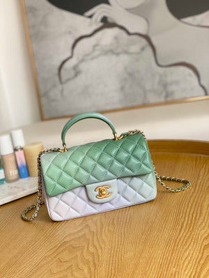 Chanel AS2431 Mini Flap Lambskin Bag with top Handle Gradient Green - Default Title - View 1
