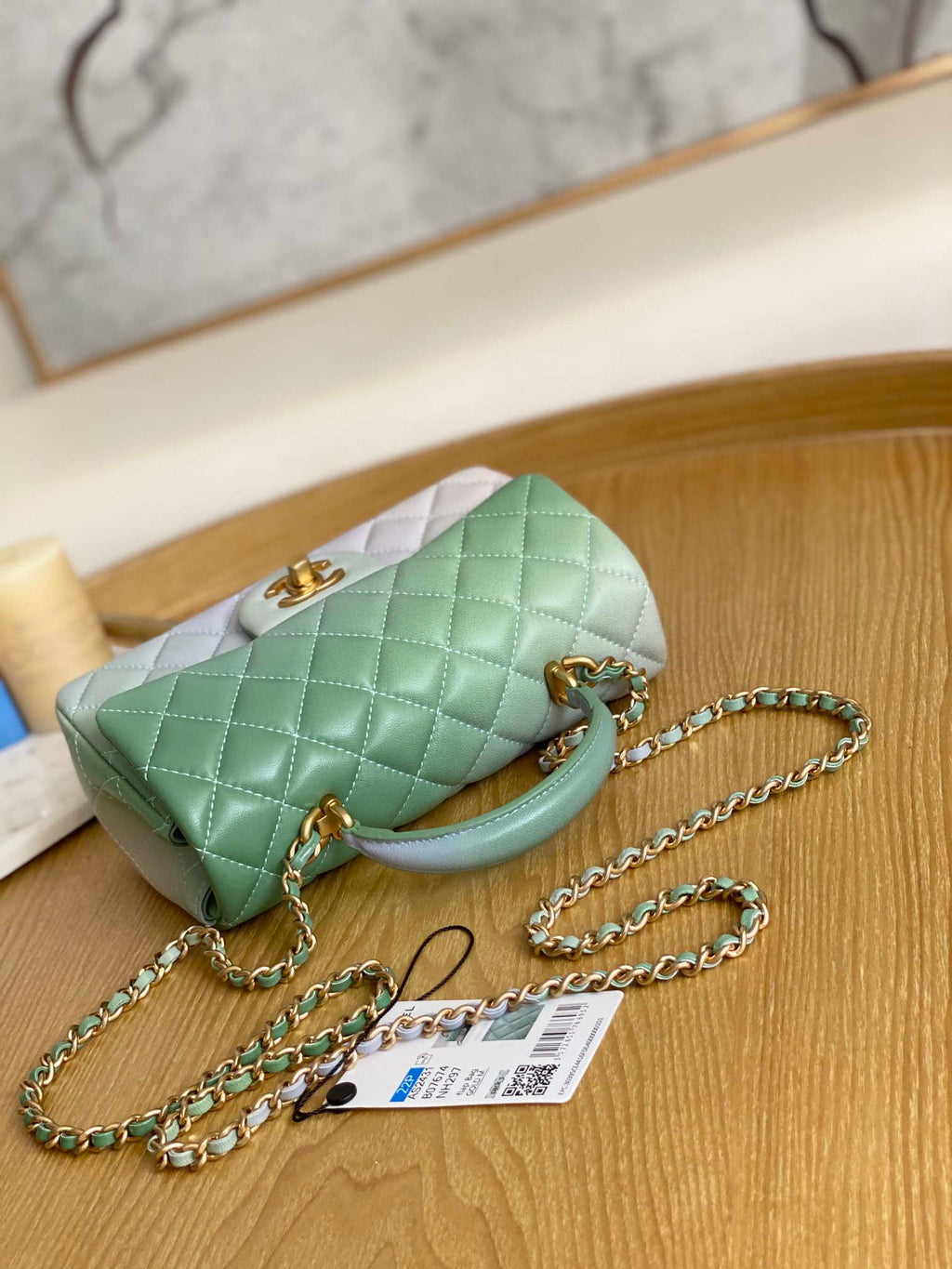 Chanel AS2431 Mini Flap Lambskin Bag with top Handle Gradient Green