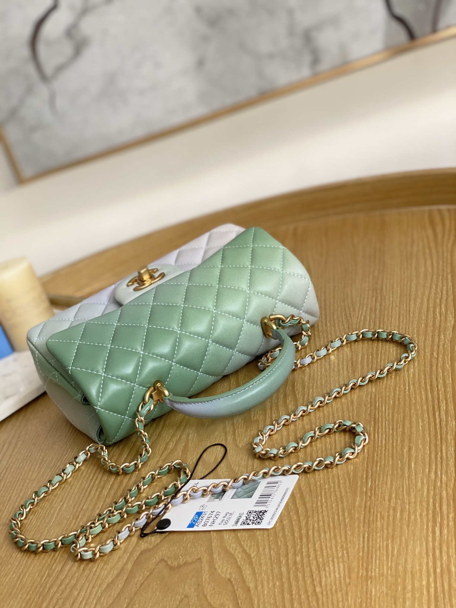 Chanel AS2431 Mini Flap Lambskin Bag with top Handle Gradient Green - Default Title - View 4
