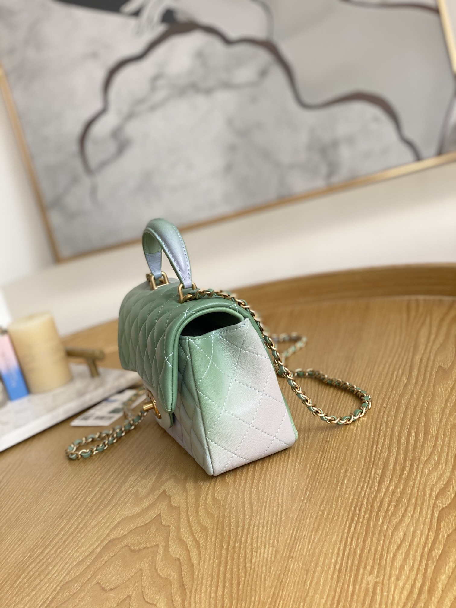 Chanel AS2431 Mini Flap Lambskin Bag with top Handle Gradient Green - Default Title - View 6