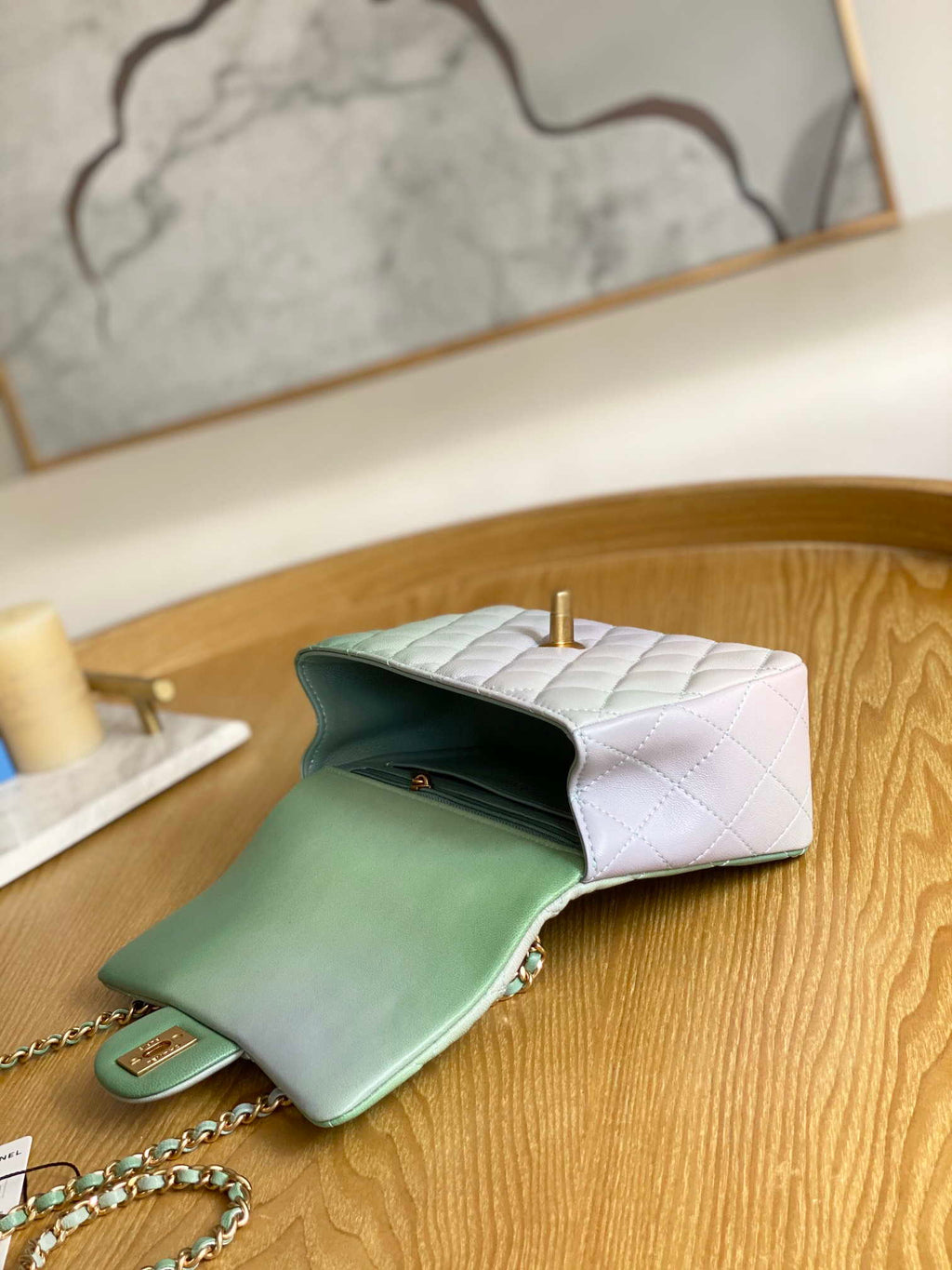 Chanel AS2431 Mini Flap Lambskin Bag with top Handle Gradient Green