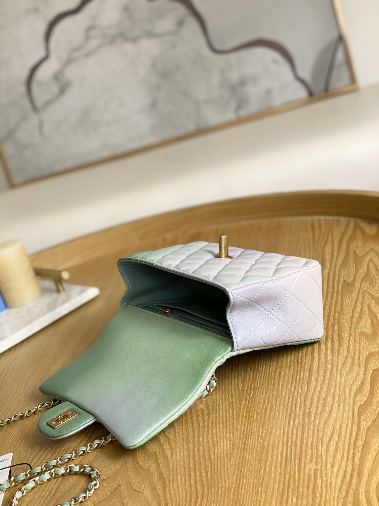 Chanel AS2431 Mini Flap Lambskin Bag with top Handle Gradient Green