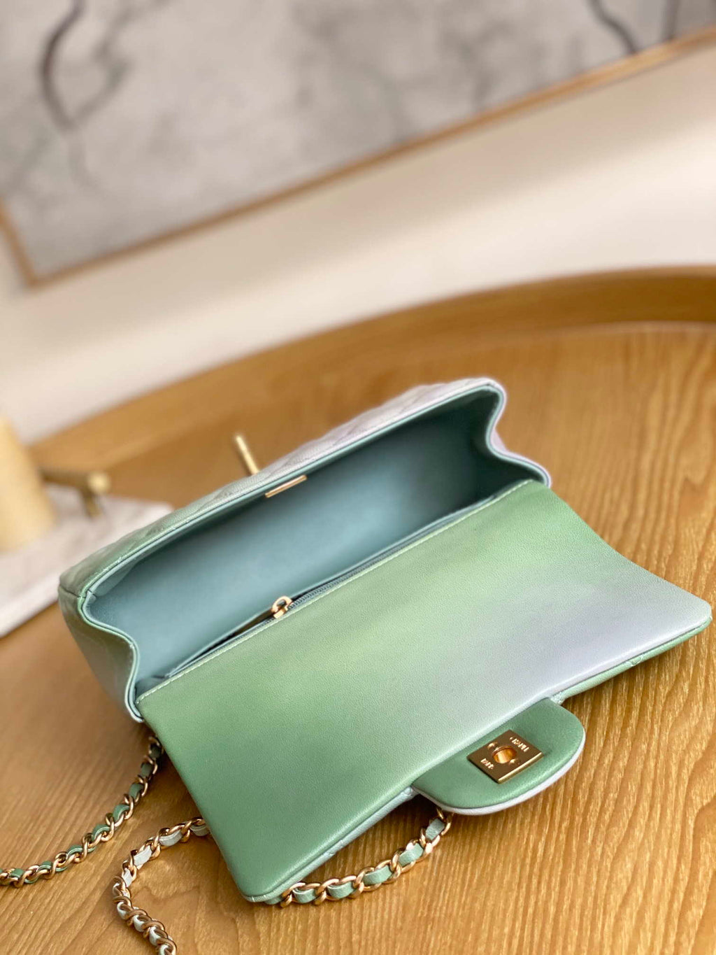 Chanel AS2431 Mini Flap Lambskin Bag with top Handle Gradient Green