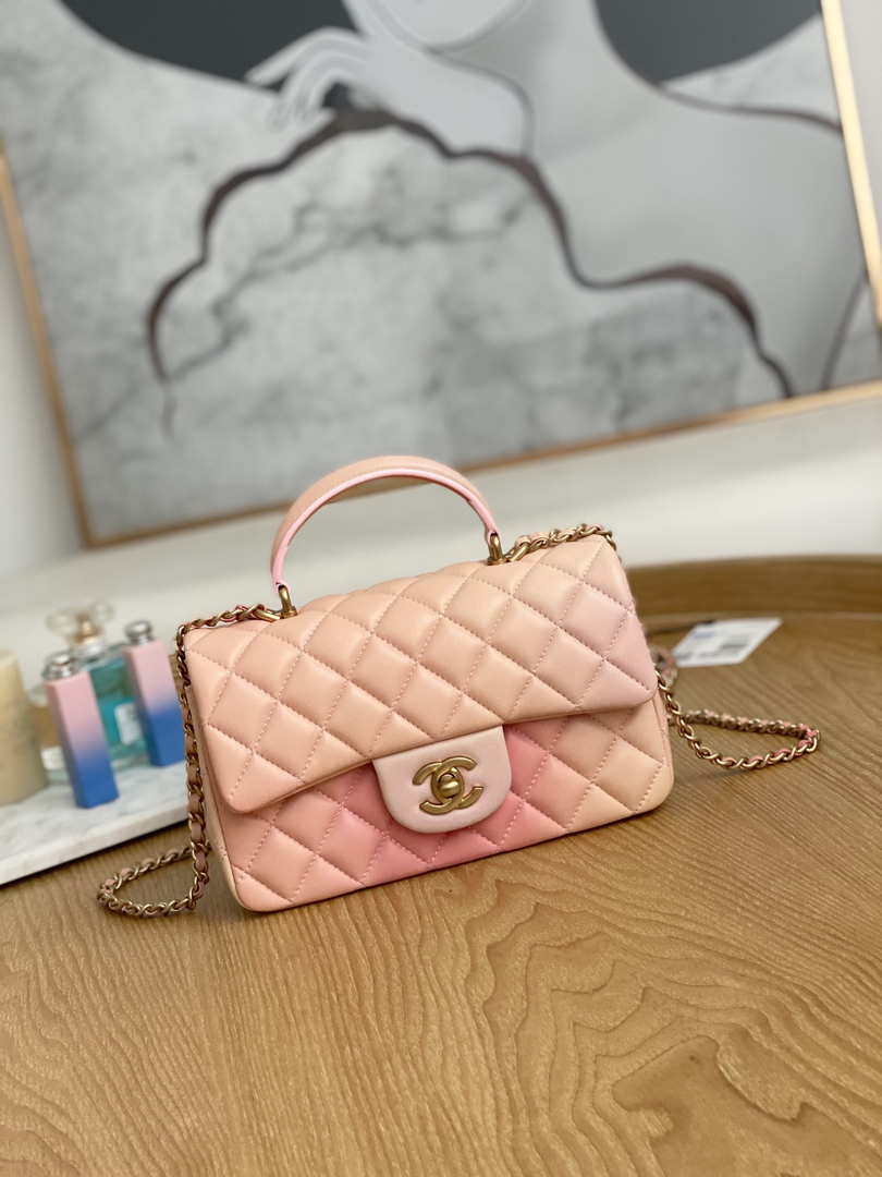 Chanel AS2431 Mini Flap Lambskin Bag with top Handle Gradient Pink - Default Title - View 1