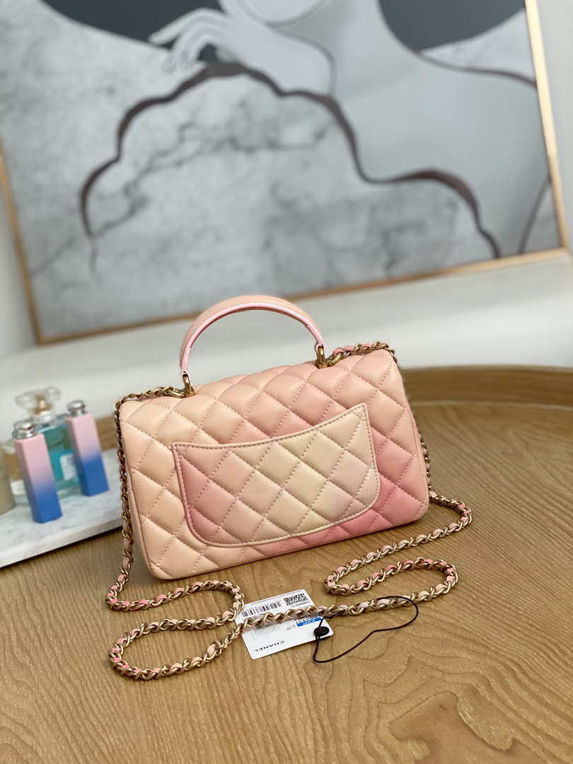 Chanel AS2431 Mini Flap Lambskin Bag with top Handle Gradient Pink
