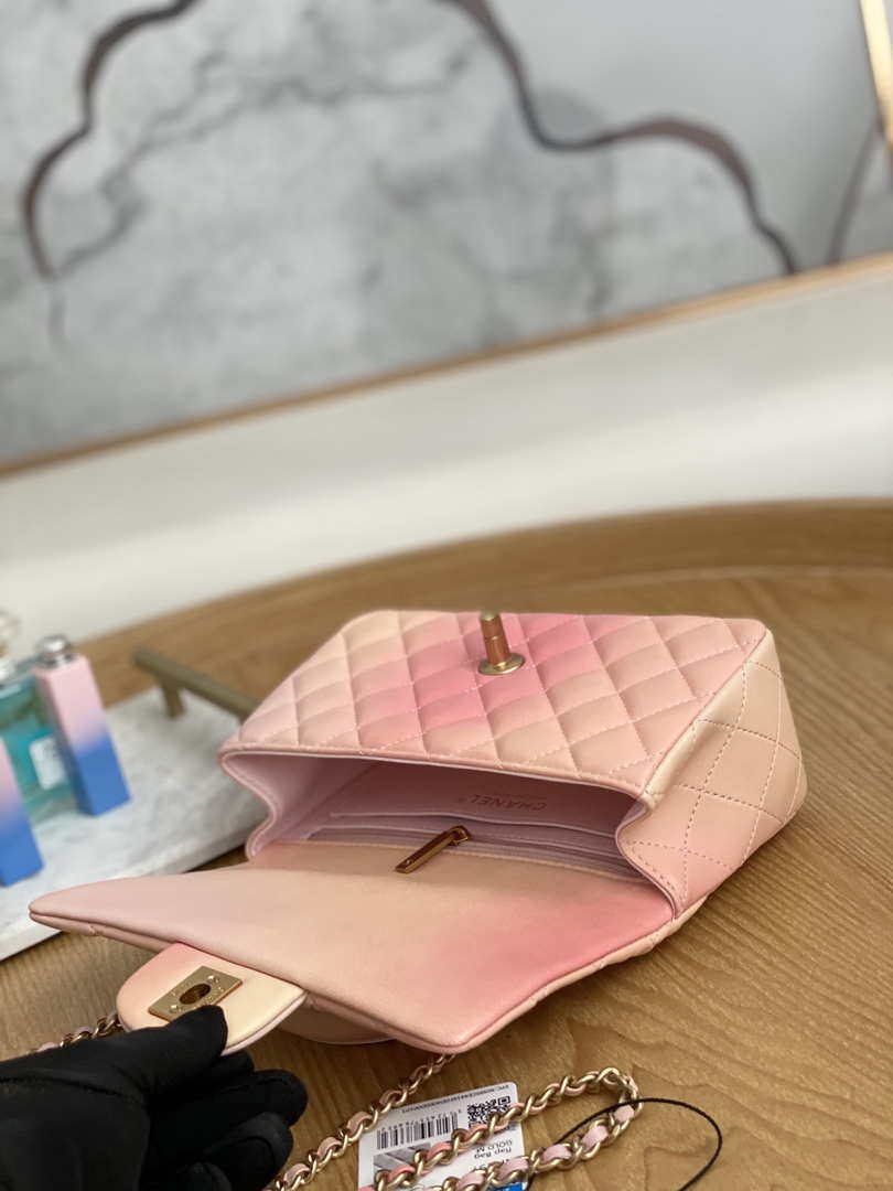 Chanel AS2431 Mini Flap Lambskin Bag with top Handle Gradient Pink