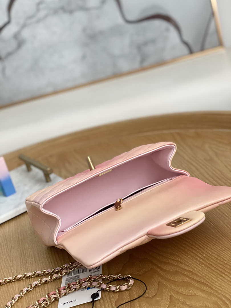 Chanel AS2431 Mini Flap Lambskin Bag with top Handle Gradient Pink