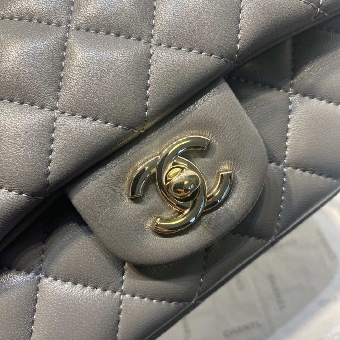 Chanel AS2431 Mini Flap Lambskin Bag with top Handle Gray Bright gold - Default Title - View 3