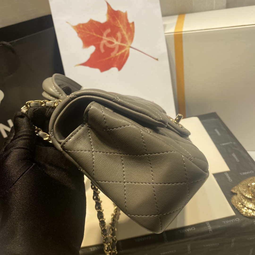 Chanel AS2431 Mini Flap Lambskin Bag with top Handle Gray Bright gold - Default Title - View 5