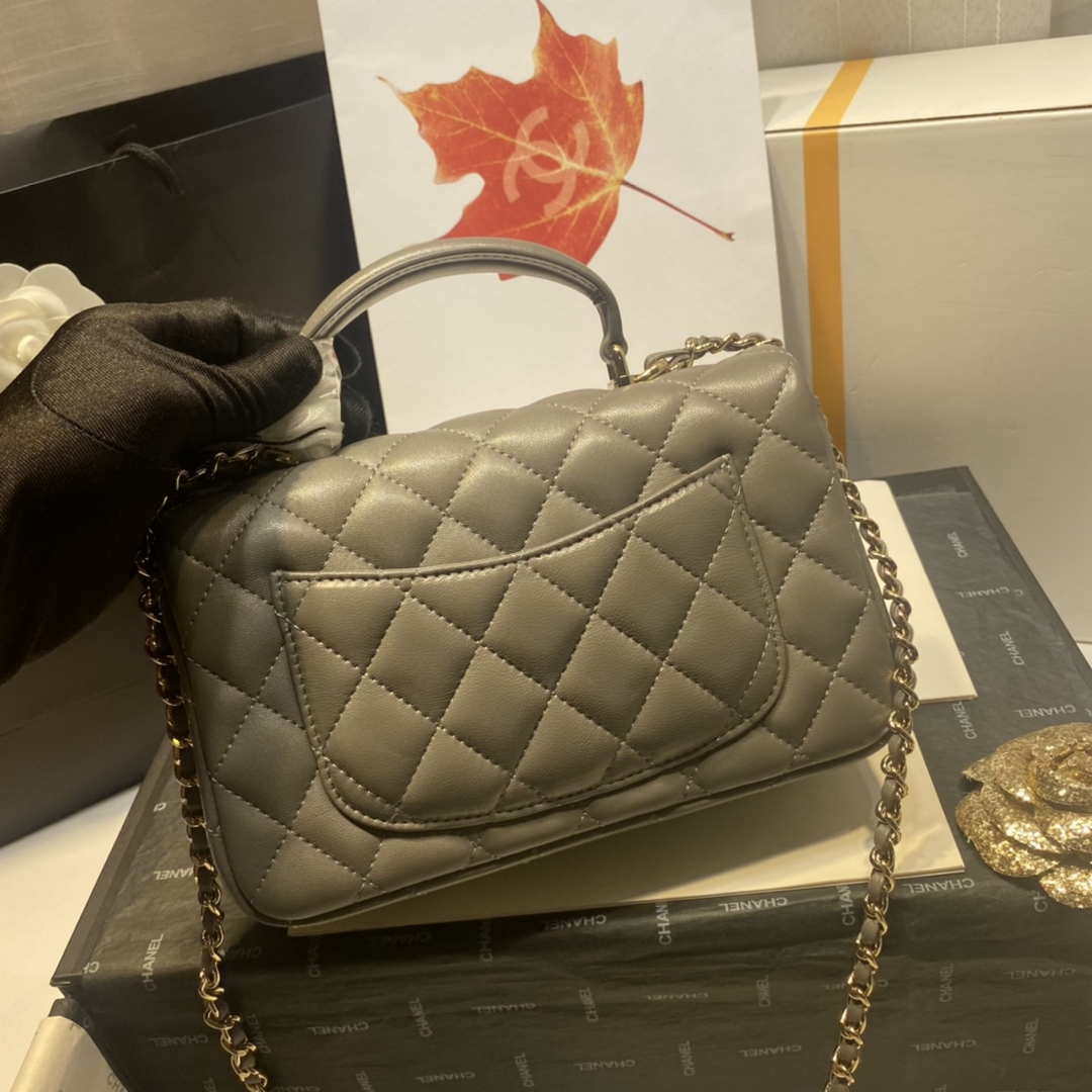 Chanel AS2431 Mini Flap Lambskin Bag with top Handle Gray Bright gold - Default Title - View 6