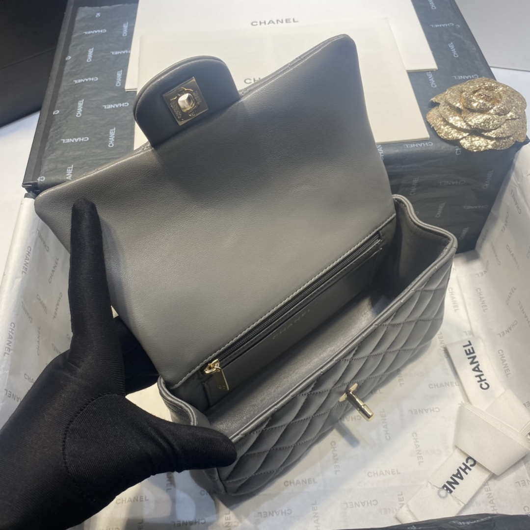 Chanel AS2431 Mini Flap Lambskin Bag with top Handle Gray Bright gold - Default Title - View 7