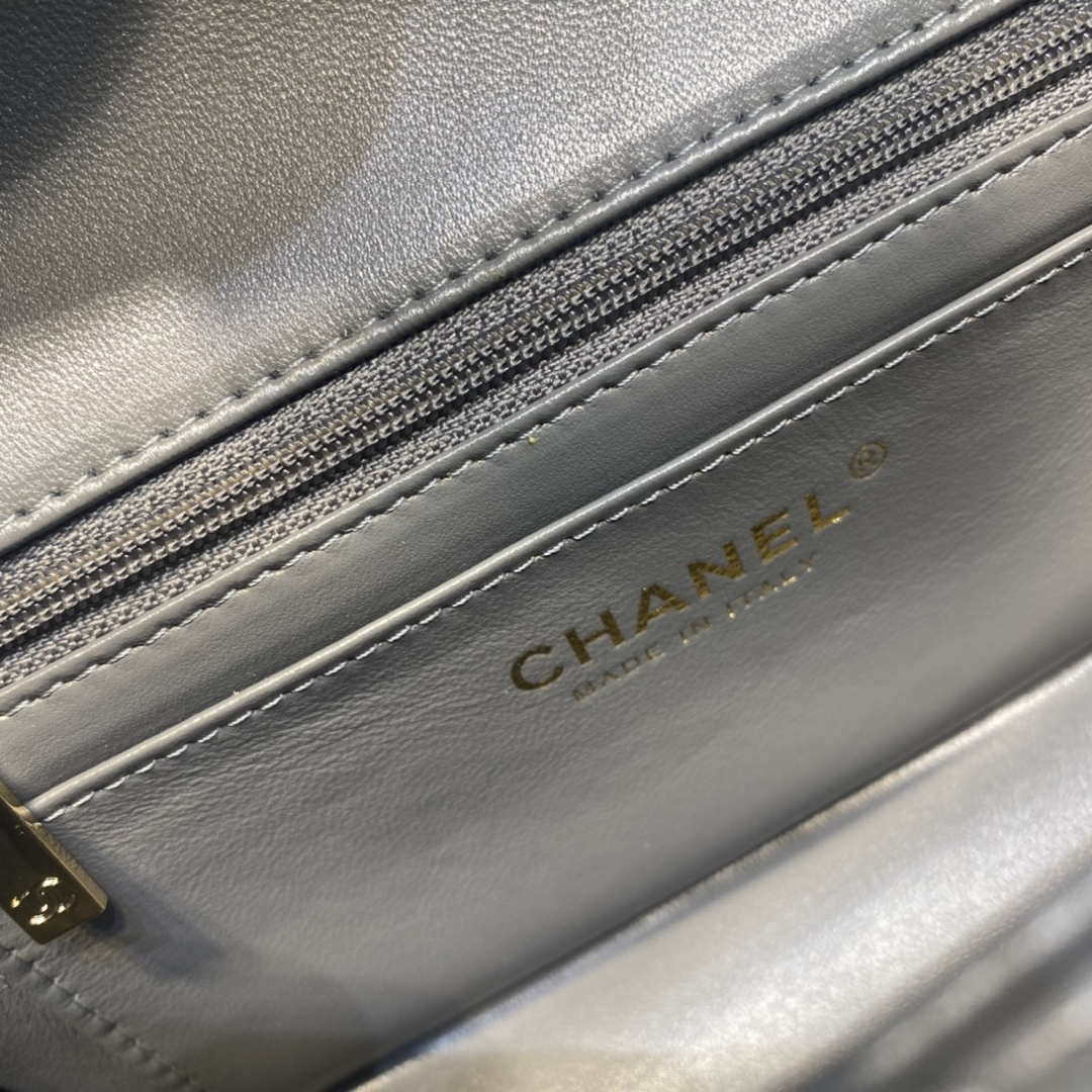 Chanel AS2431 Mini Flap Lambskin Bag with top Handle Gray Bright gold - Default Title - View 8