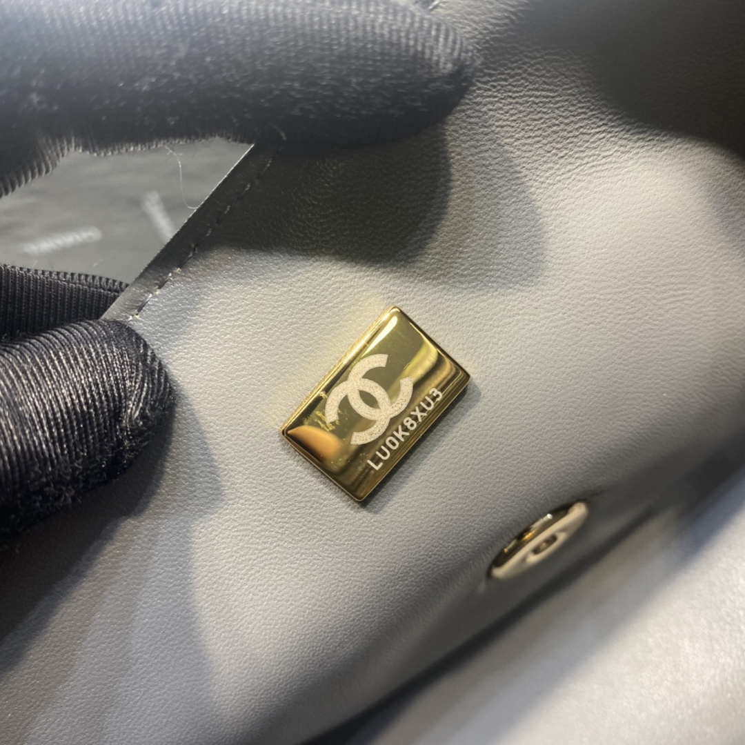 Chanel AS2431 Mini Flap Lambskin Bag with top Handle Gray Bright gold