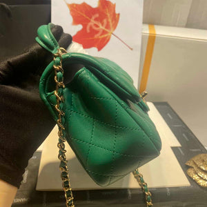 Chanel AS2431 Mini Flap Lambskin Bag with top Handle Green Bright gold - Default Title - View 3