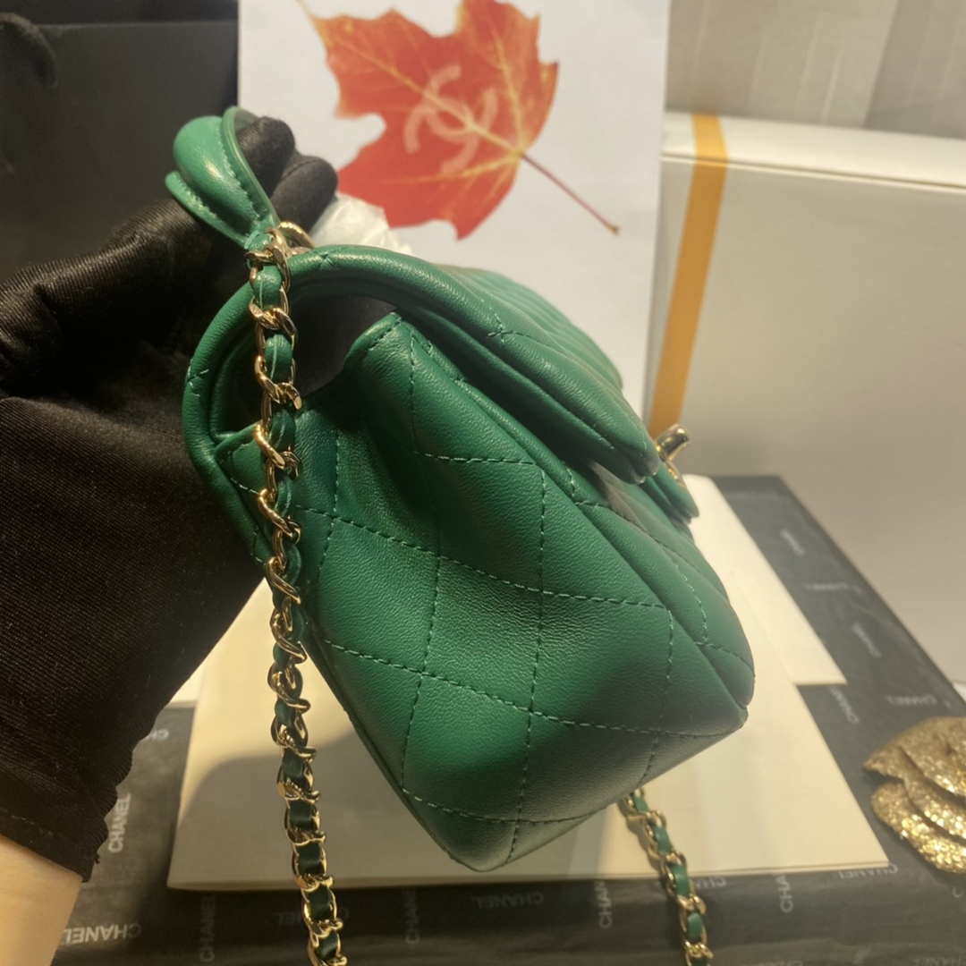 Chanel AS2431 Mini Flap Lambskin Bag with top Handle Green Bright gold