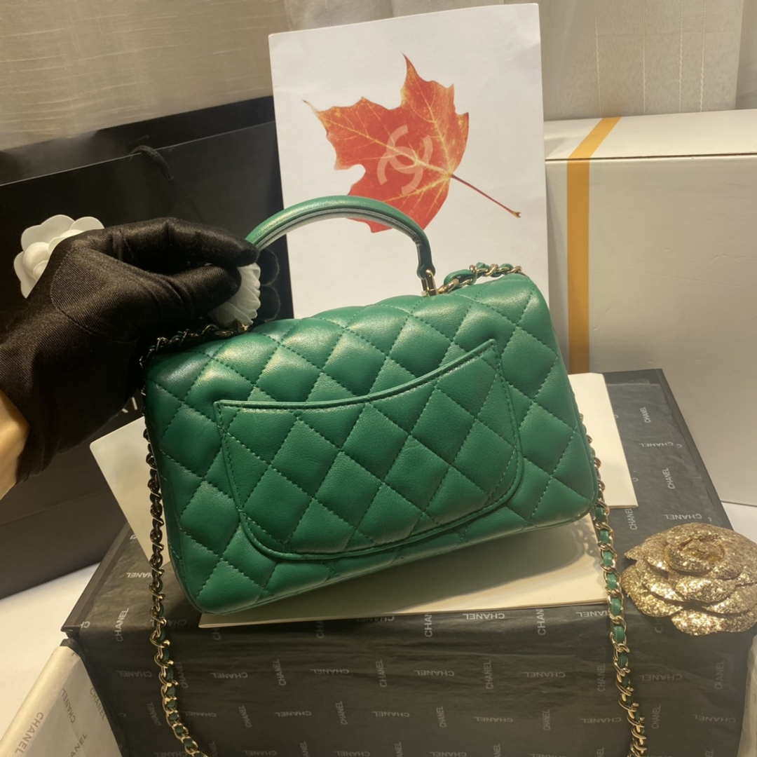 Chanel AS2431 Mini Flap Lambskin Bag with top Handle Green Bright gold - Default Title - View 4