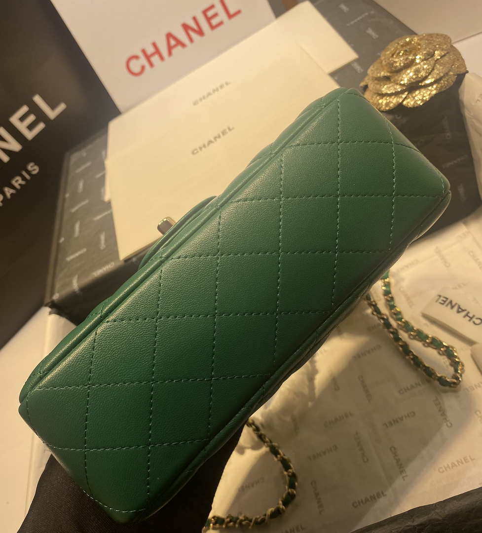 Chanel AS2431 Mini Flap Lambskin Bag with top Handle Green Bright gold