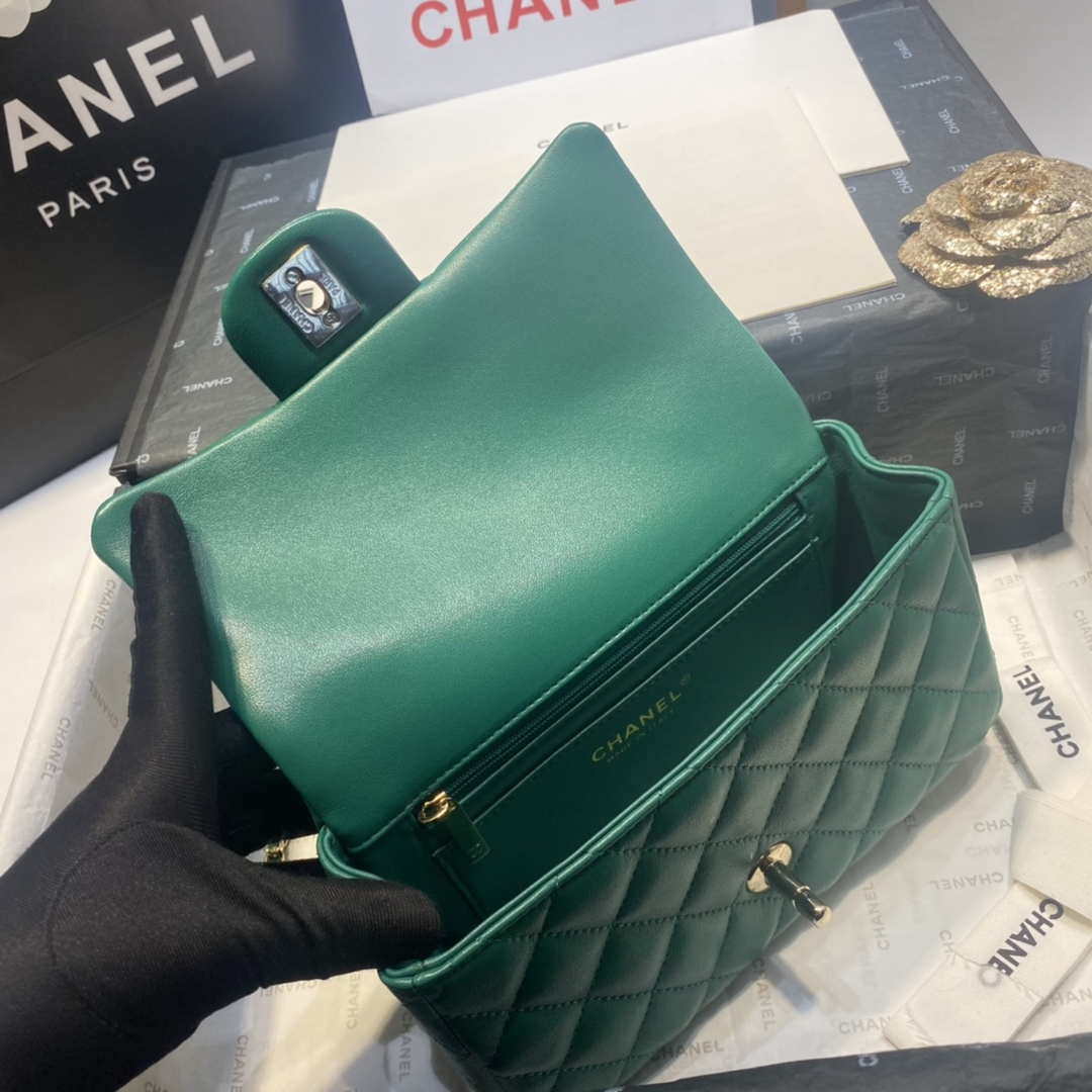 Chanel AS2431 Mini Flap Lambskin Bag with top Handle Green Bright gold - Default Title - View 7