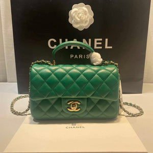 Chanel AS2431 Mini Flap Lambskin Bag with top Handle Green Bright gold - Default Title - View 8