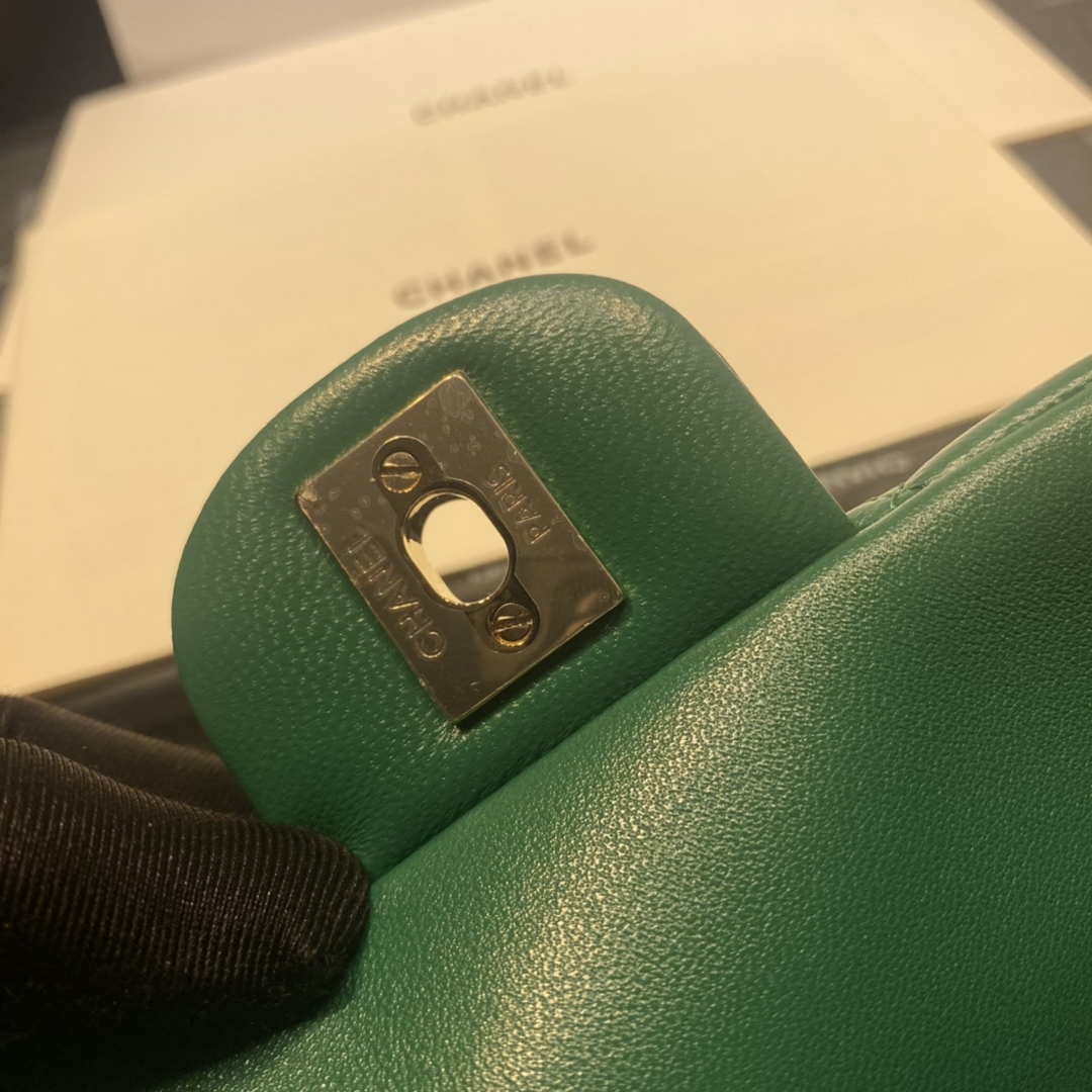 Chanel AS2431 Mini Flap Lambskin Bag with top Handle Green Bright gold - Default Title - View 9