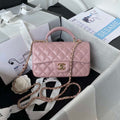 Chanel AS2431 Mini flap Lambskin bag with top handle Light gold Dark Pink - Default Title - View 1