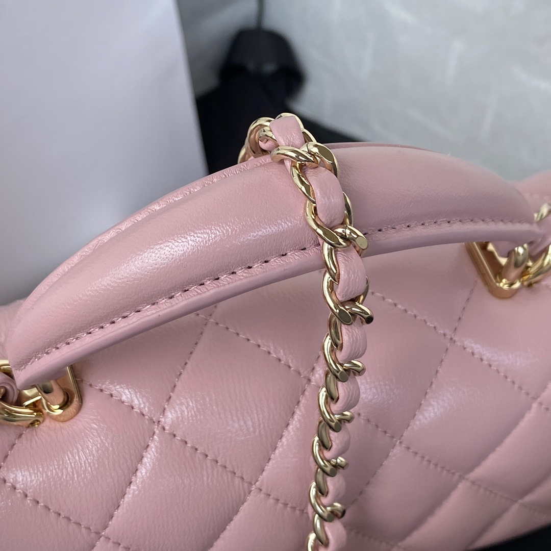 Chanel AS2431 Mini flap Lambskin bag with top handle Light gold Dark Pink - Default Title - View 4