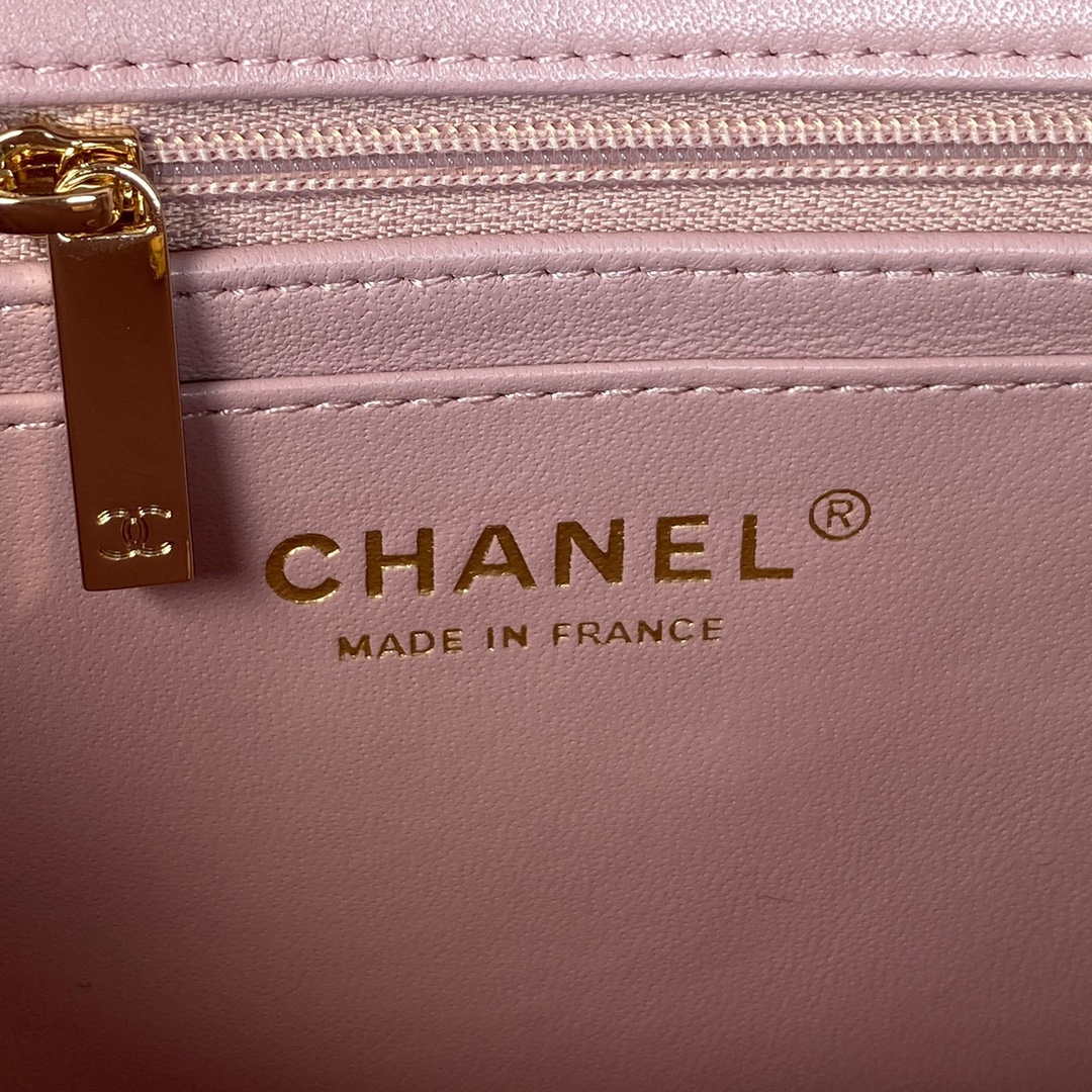 Chanel AS2431 Mini flap Lambskin bag with top handle Light gold Dark Pink - Default Title - View 8