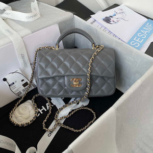 Chanel AS2431 Mini flap Lambskin bag with top handle Light gold Dark Gray - Default Title - View 1