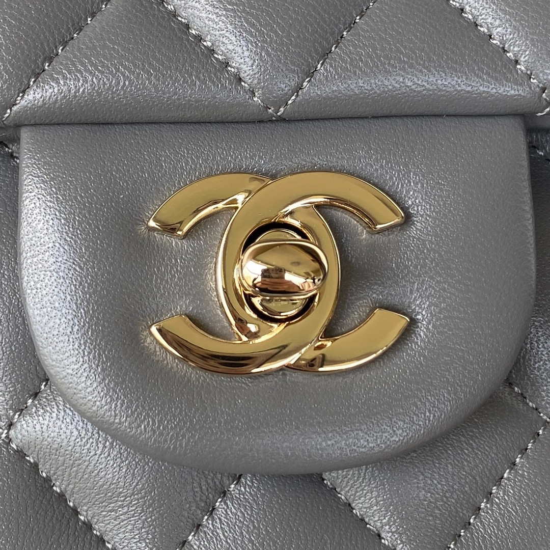 Chanel AS2431 Mini flap Lambskin bag with top handle Light gold Dark Gray - Default Title - View 3