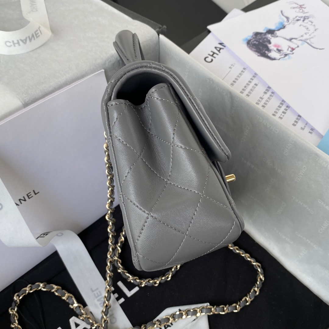 Chanel AS2431 Mini flap Lambskin bag with top handle Light gold Dark Gray - Default Title - View 5
