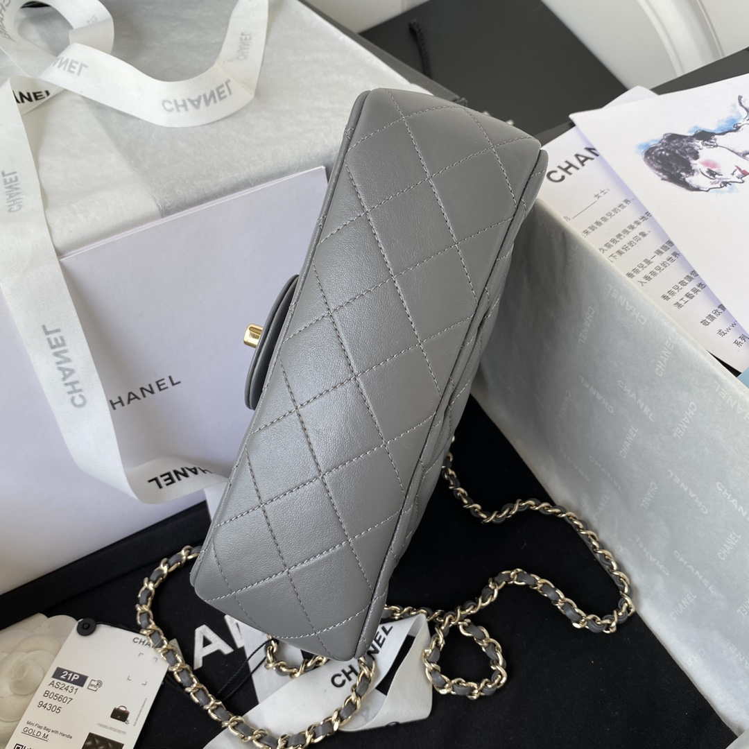 Chanel AS2431 Mini flap Lambskin bag with top handle Light gold Dark Gray - Default Title - View 6