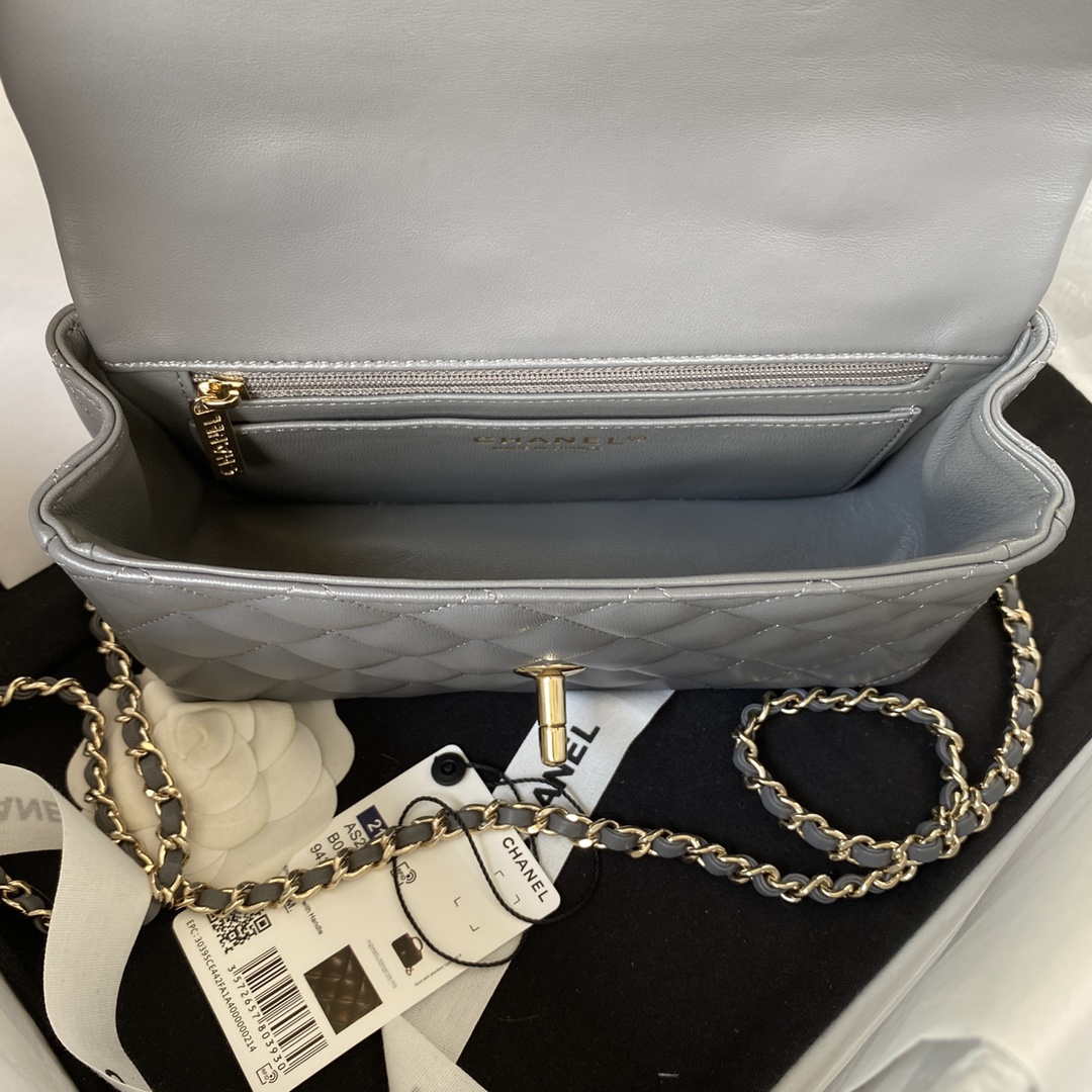 Chanel AS2431 Mini flap Lambskin bag with top handle Light gold Dark Gray - Default Title - View 7