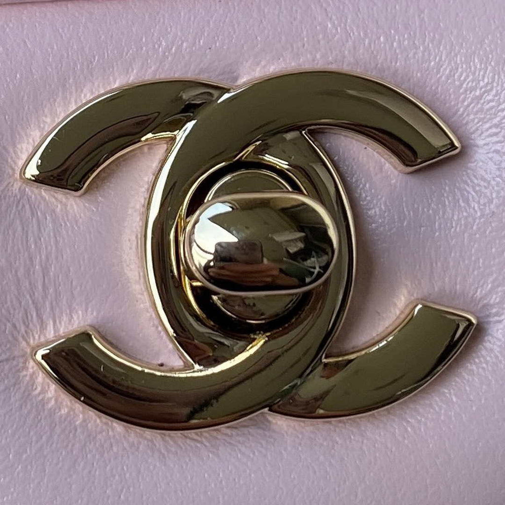 Chanel AS2431 Mini flap Lambskin bag with top handle Light gold Pink
