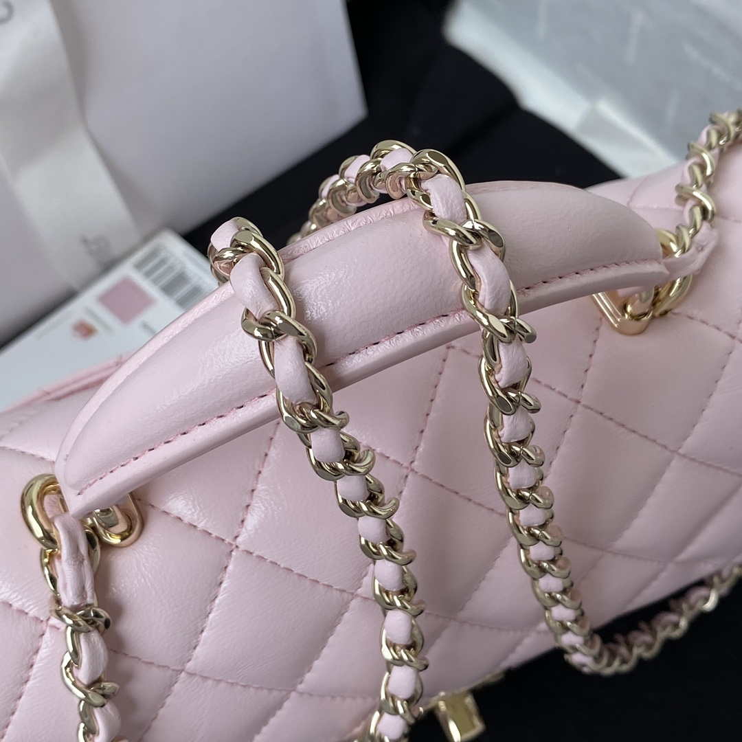 Chanel AS2431 Mini flap Lambskin bag with top handle Light gold Pink