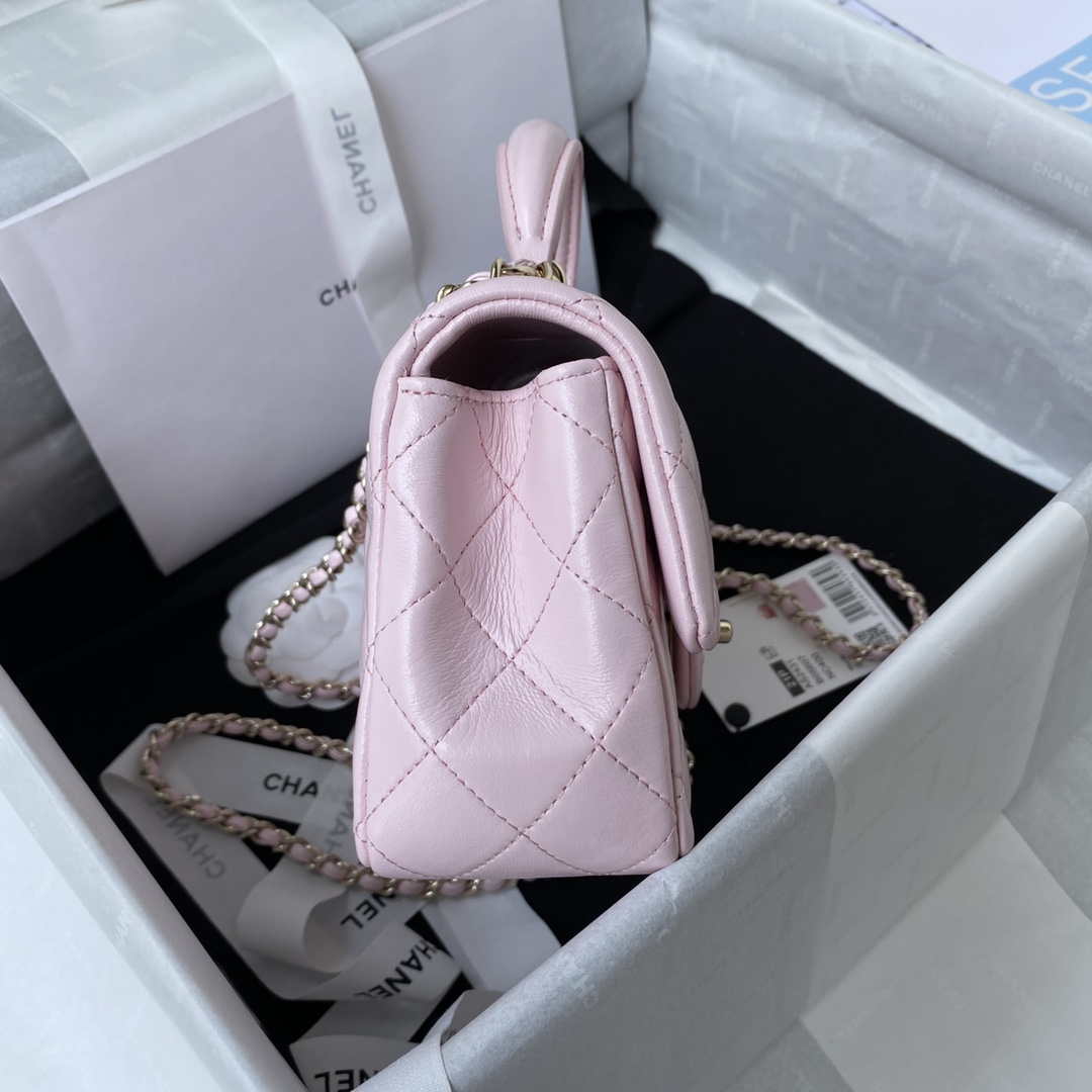 Chanel AS2431 Mini flap Lambskin bag with top handle Light gold Pink