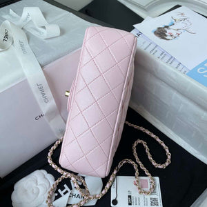 Chanel AS2431 Mini flap Lambskin bag with top handle Light gold Pink - Default Title - View 6