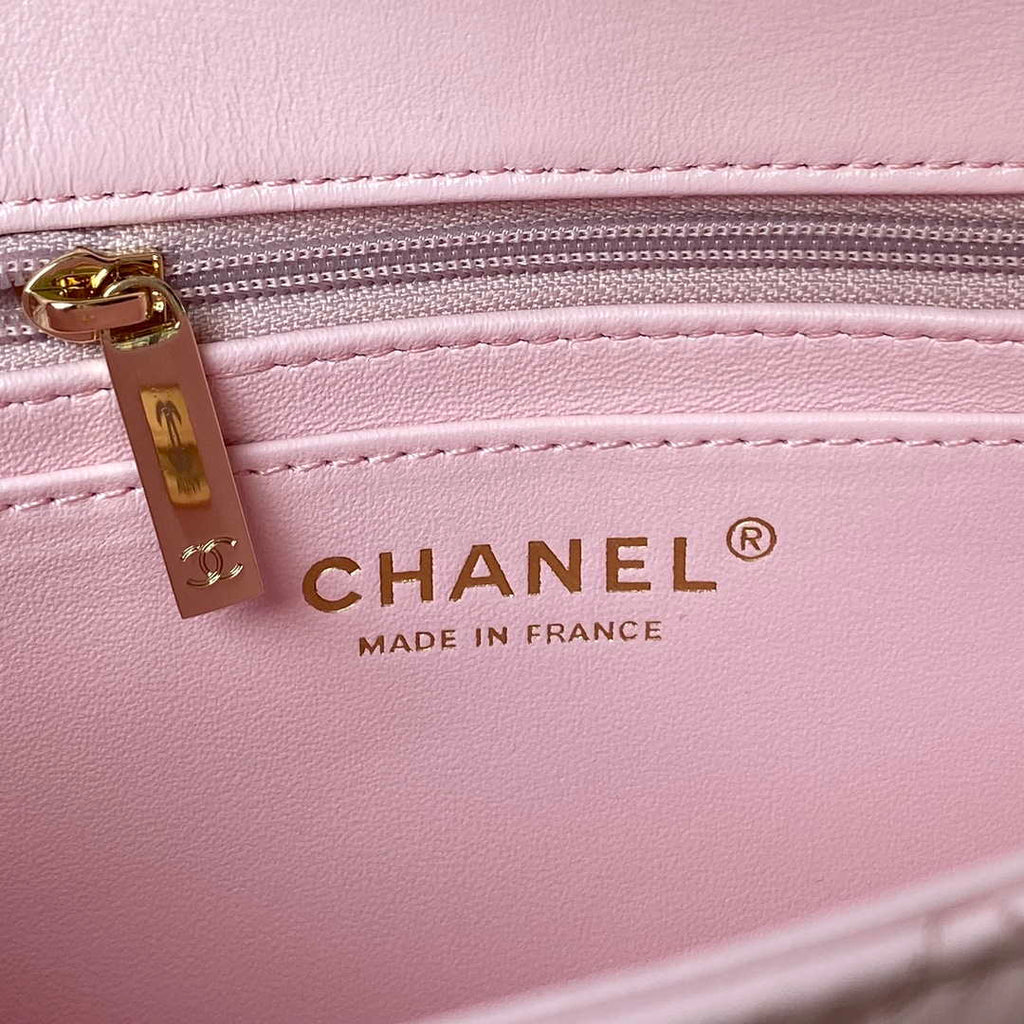 Chanel AS2431 Mini flap Lambskin bag with top handle Light gold Pink