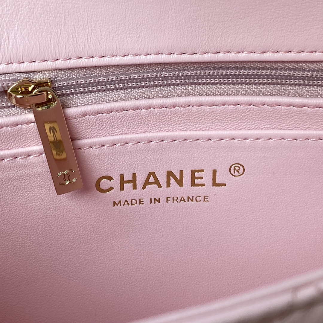 Chanel AS2431 Mini flap Lambskin bag with top handle Light gold Pink