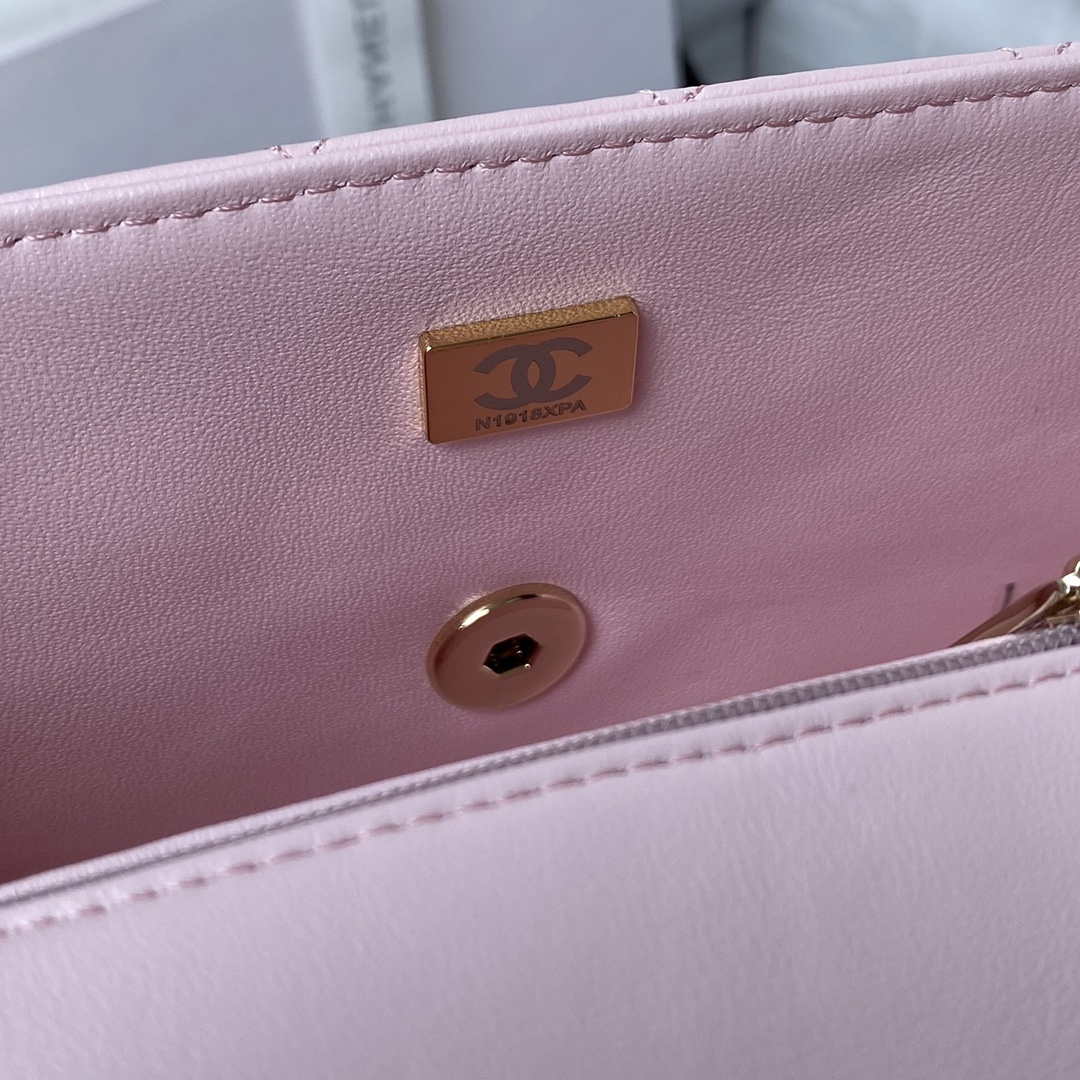 Chanel AS2431 Mini flap Lambskin bag with top handle Light gold Pink