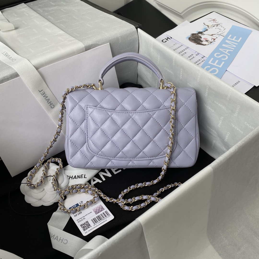 Chanel AS2431 Mini flap Lambskin bag with top handle Light gold Purple - Default Title - View 2
