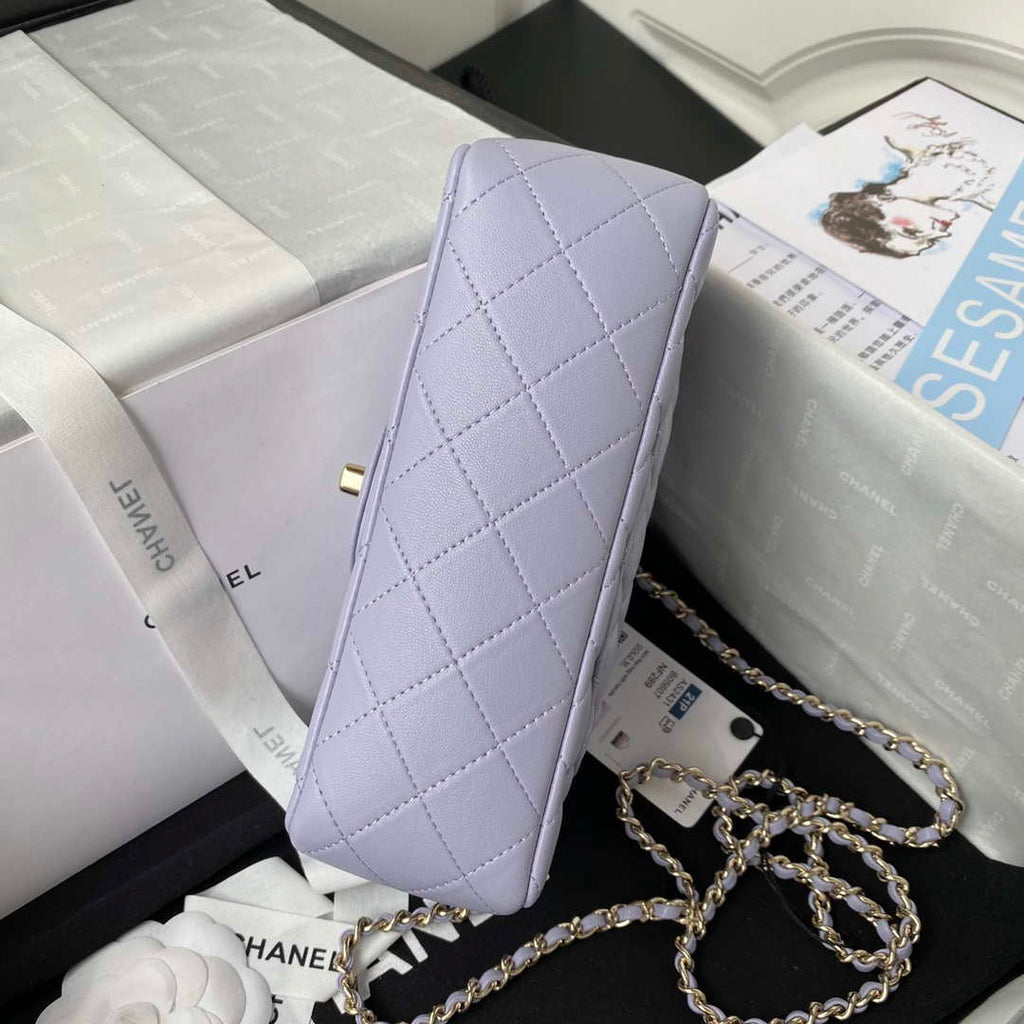 Chanel AS2431 Mini flap Lambskin bag with top handle Light gold Purple