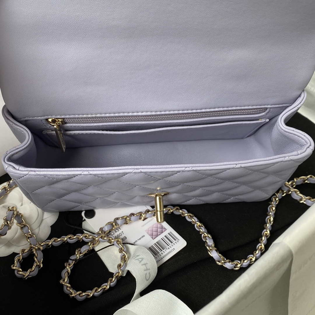 Chanel AS2431 Mini flap Lambskin bag with top handle Light gold Purple