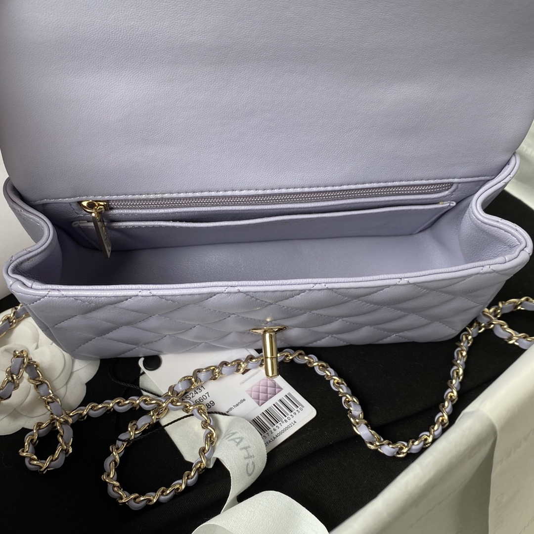 Chanel AS2431 Mini flap Lambskin bag with top handle Light gold Purple