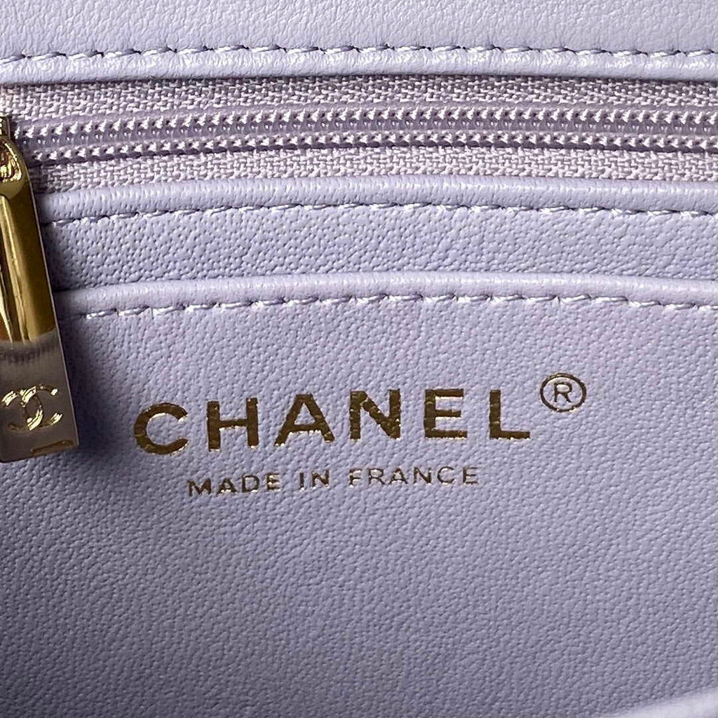 Chanel AS2431 Mini flap Lambskin bag with top handle Light gold Purple