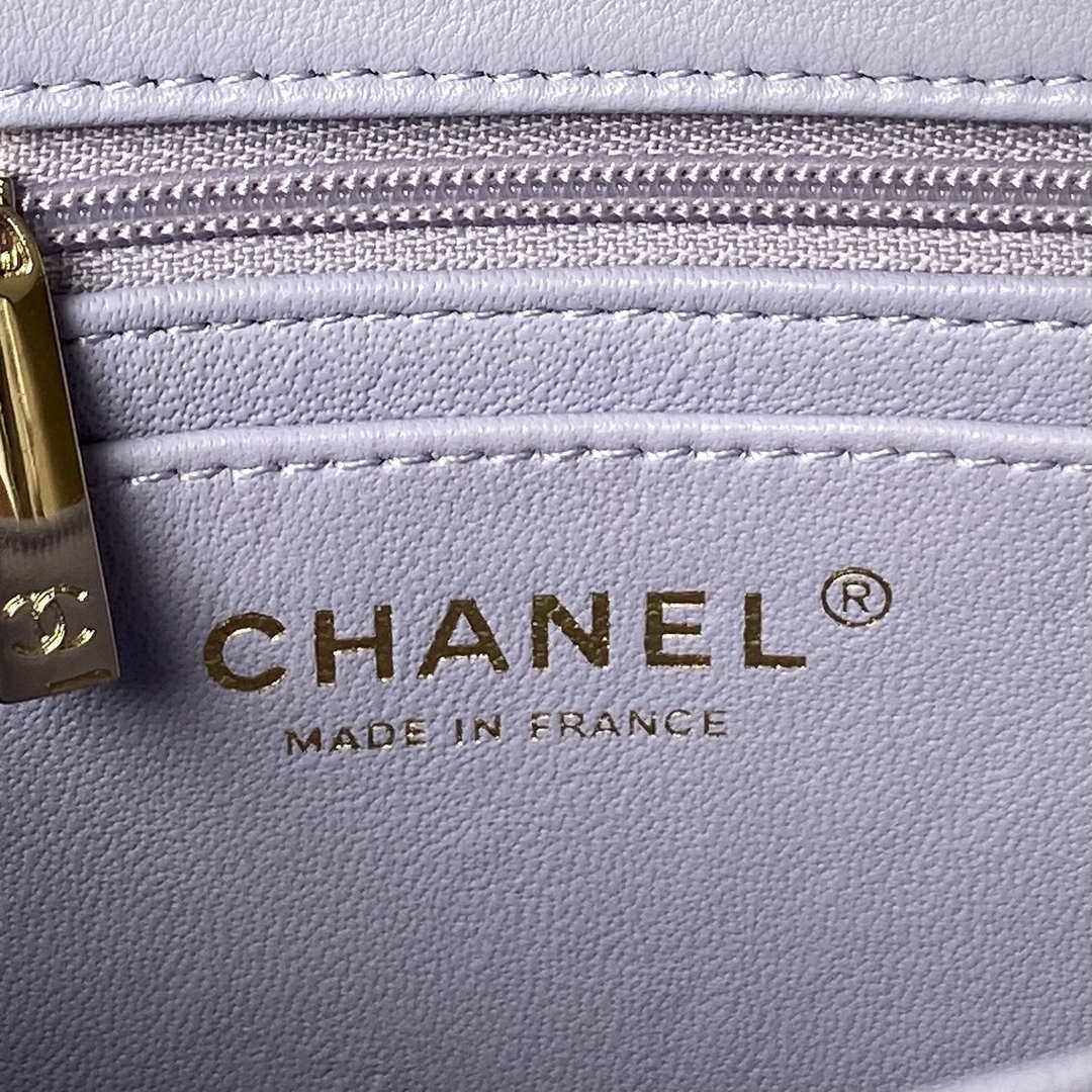Chanel AS2431 Mini flap Lambskin bag with top handle Light gold Purple - Default Title - View 8