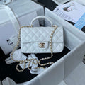 Chanel AS2431 Mini flap Lambskin bag with top handle Light gold White