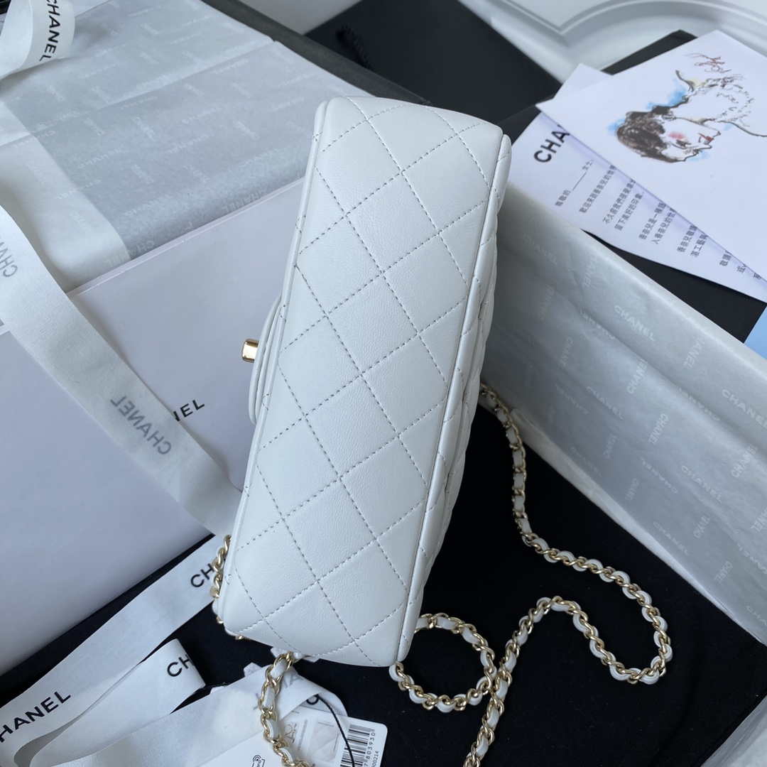 Chanel AS2431 Mini flap Lambskin bag with top handle Light gold White