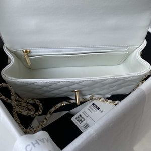 Chanel AS2431 Mini flap Lambskin bag with top handle Light gold White - Default Title - View 4