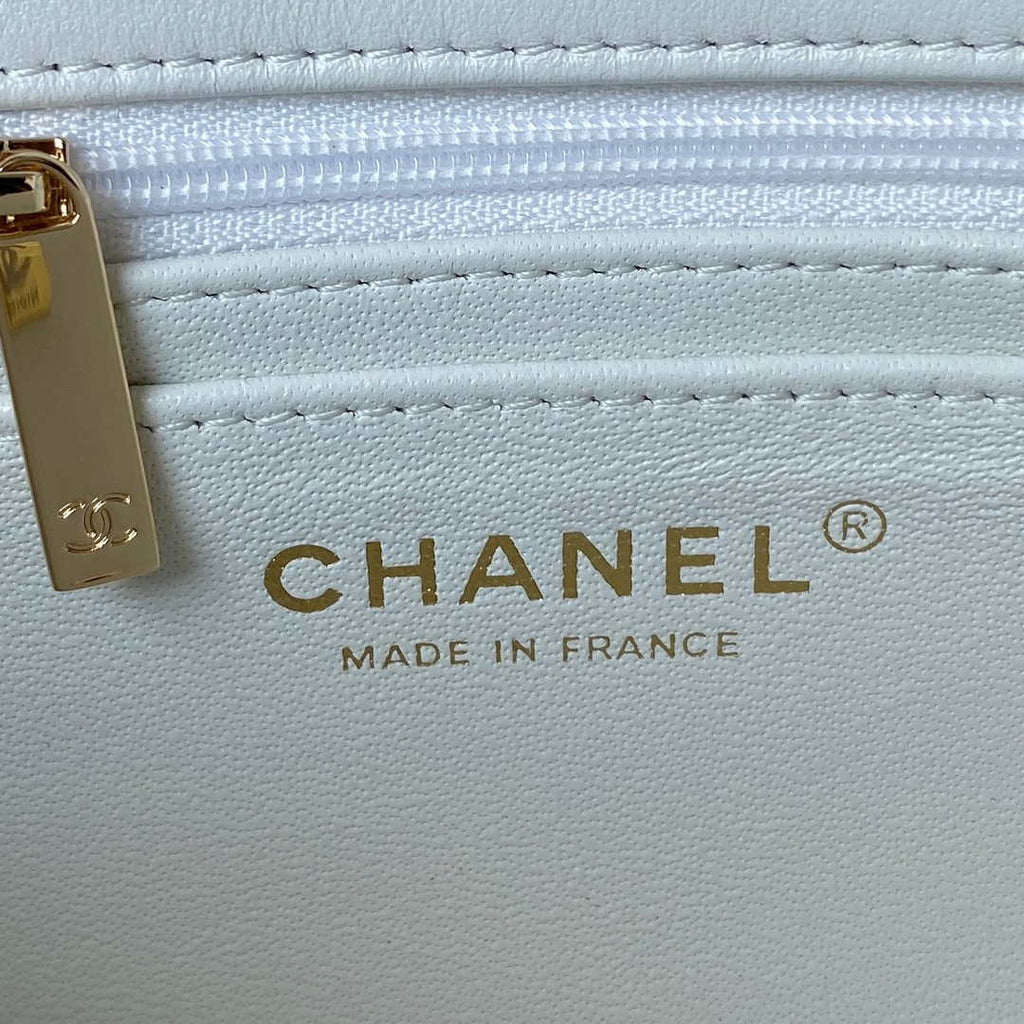 Chanel AS2431 Mini flap Lambskin bag with top handle Light gold White